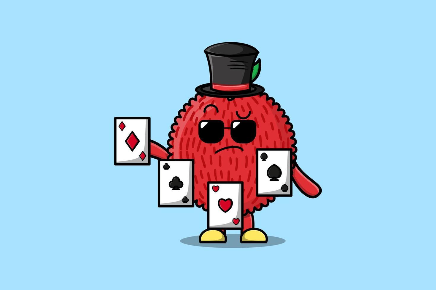 Cute cartoon Lychee magician playing magic cards vector