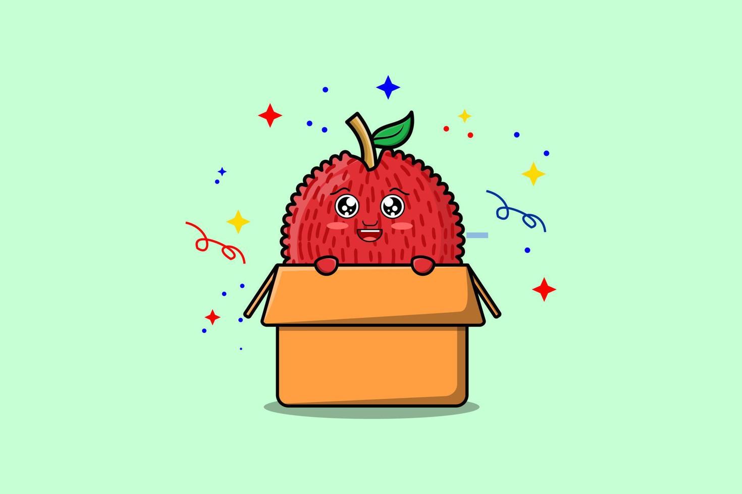 Cute cartoon Lychee character coming out from box vector