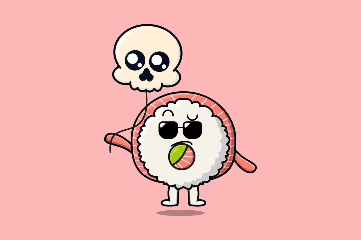 Cute Rice sushi rolls sashimi floating with skull vector