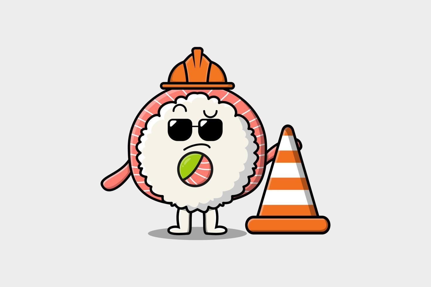 trabajador de la construcción rollos de sushi de arroz sashimi vector