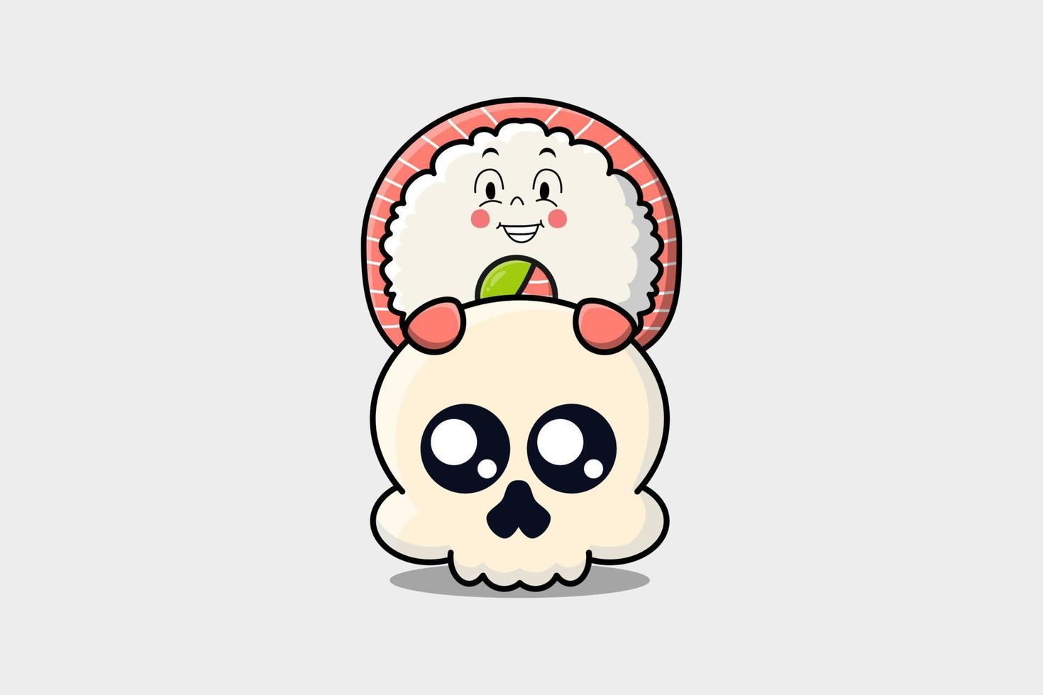 Rice sushi rolls sashimi cartoon hiding in skull vector