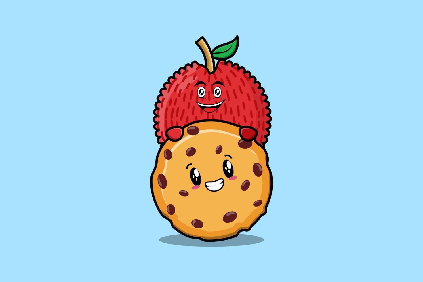 lindo personaje de dibujos animados de lichi escondido en galletas vector