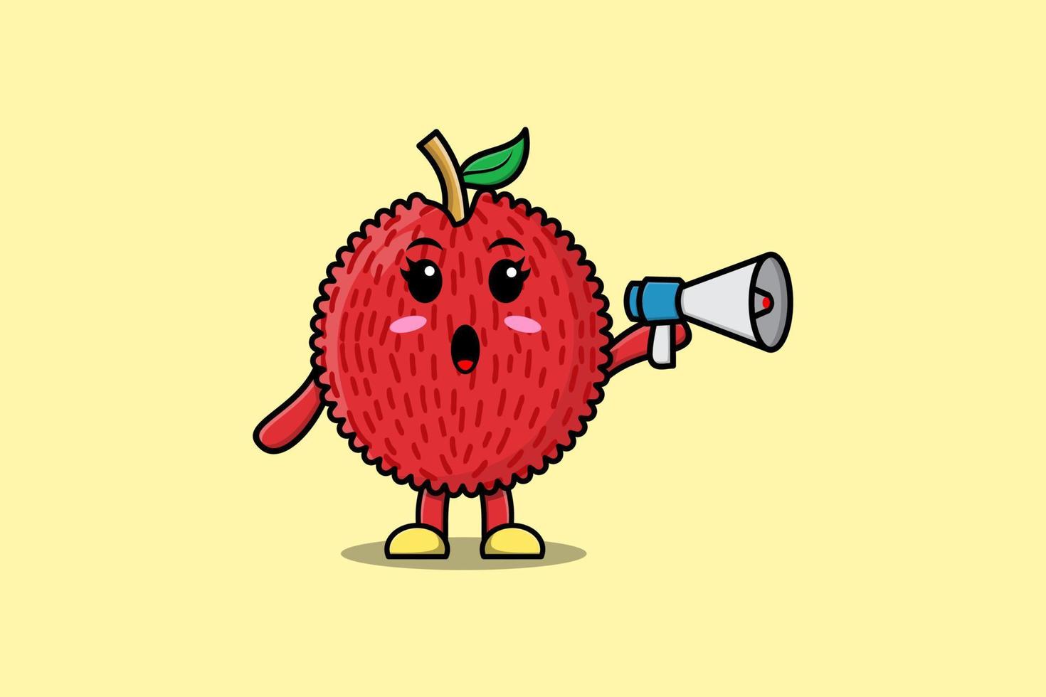 Cute Cartoon Lychee character speak with megaphone vector