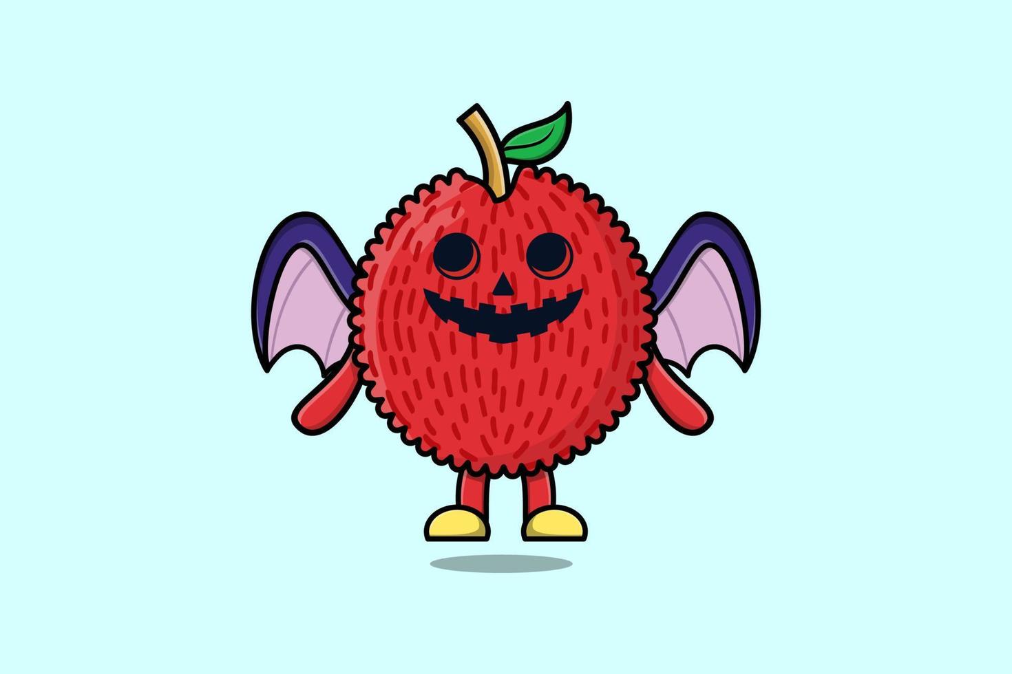 Cute mascot cartoon Lychee Scary bats pumpkin vector