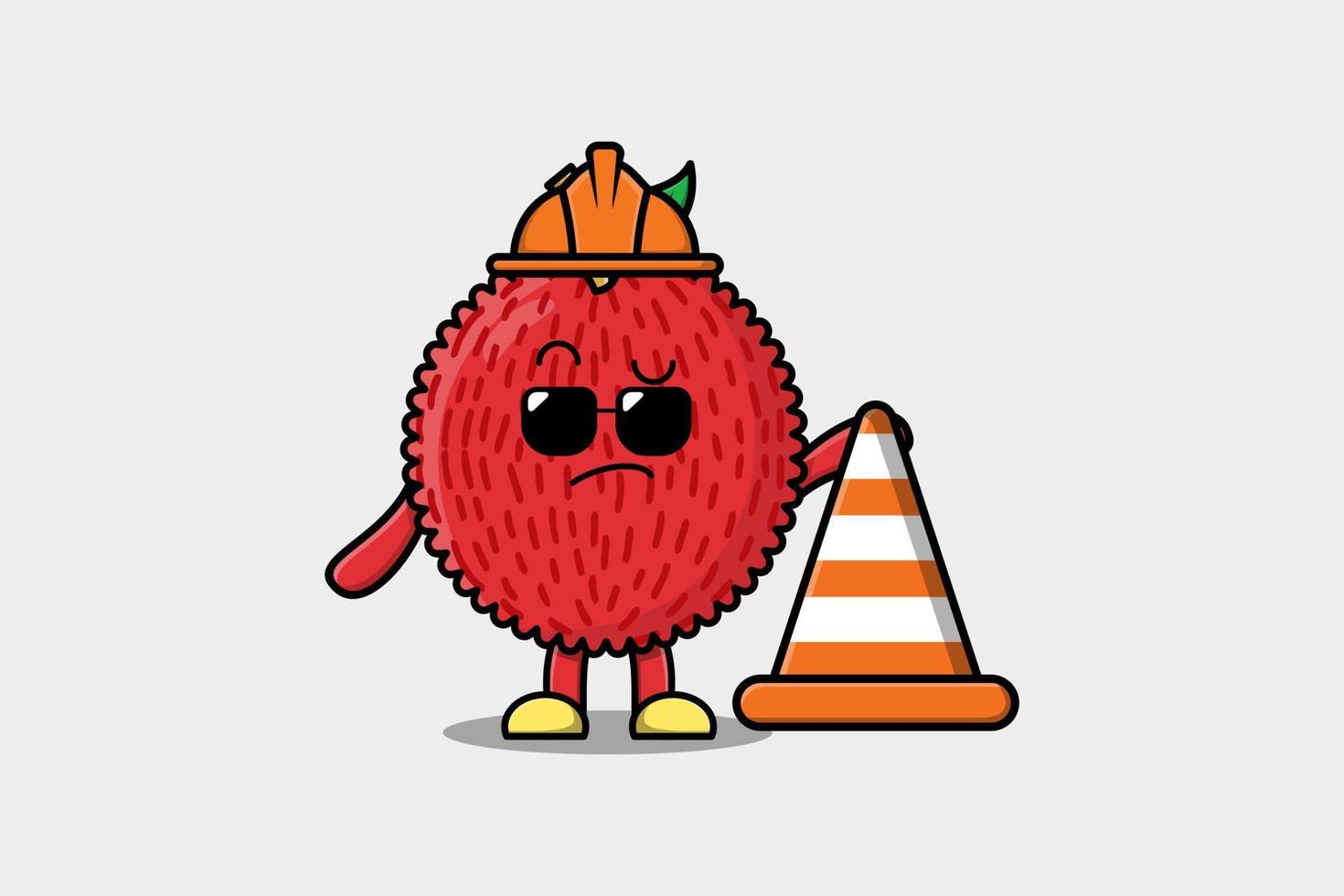 Construction worker Lychee cute character vector