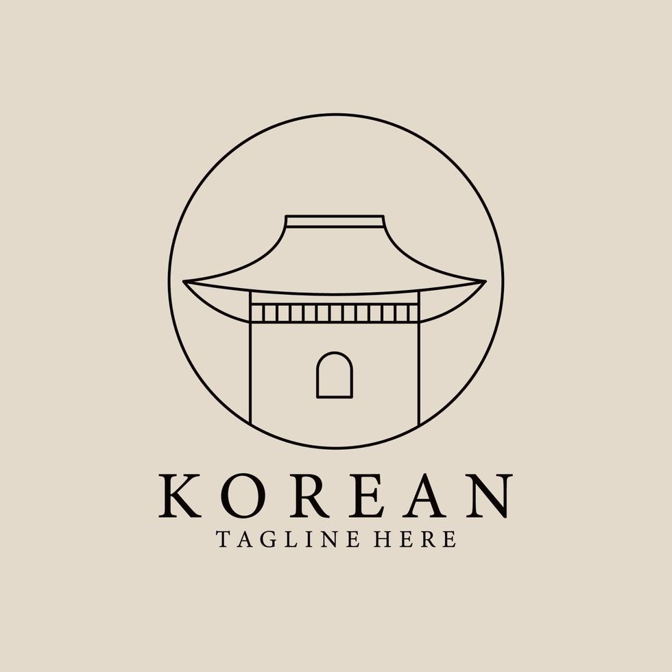 diseño de ilustración de logotipo de vector lineal de casa hanok, concepto de logotipo de arquitectura tradicional coreana