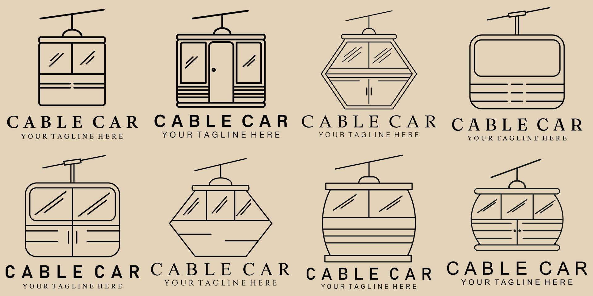 Set bundle Minimal line art cable car icon creative design vector