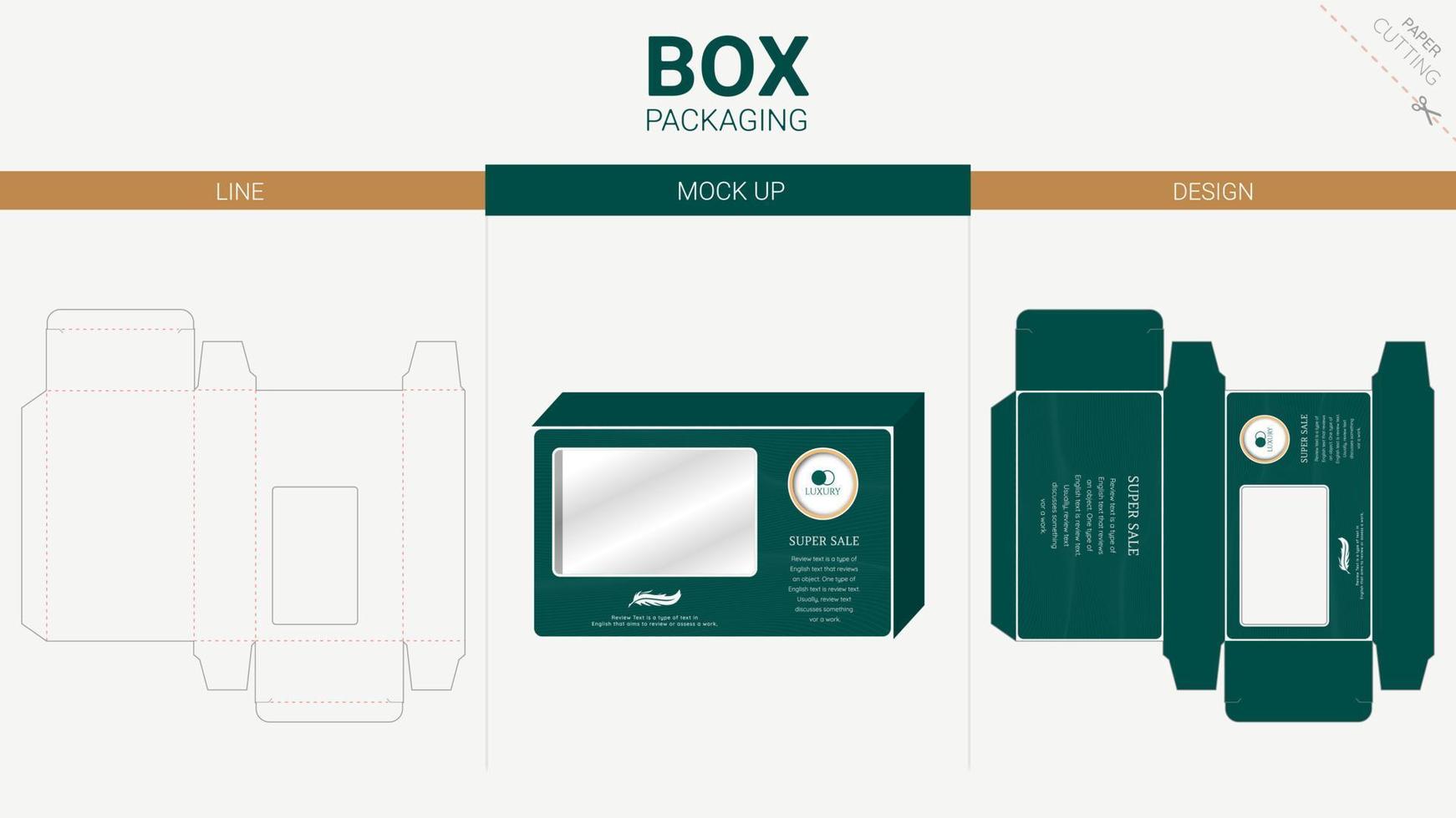 Box packaging and mockup die cut template vector