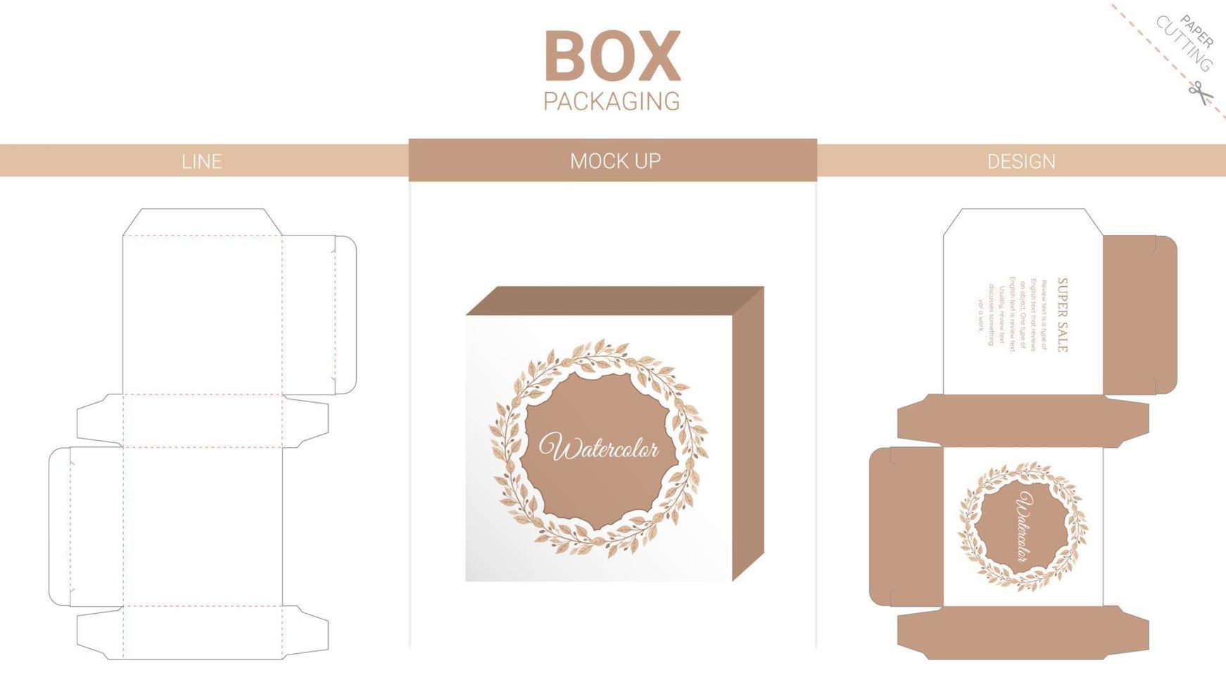 Box packaging and mockup die cut template vector