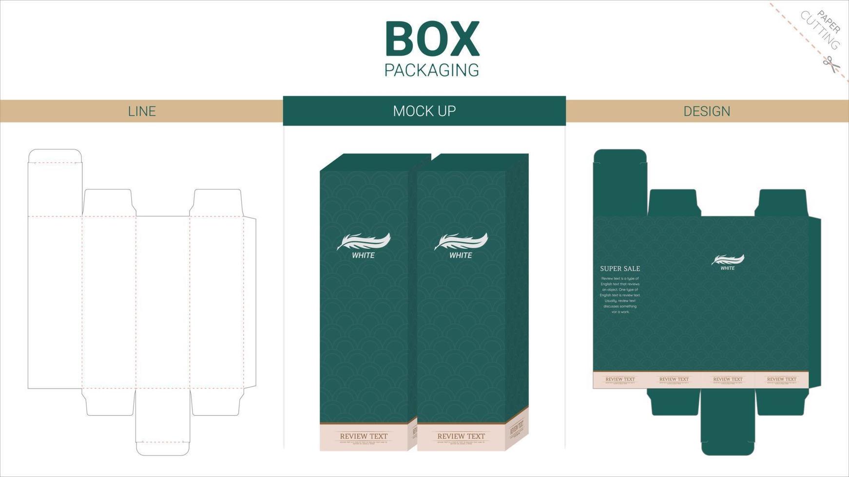 Box packaging and mockup die cut template vector