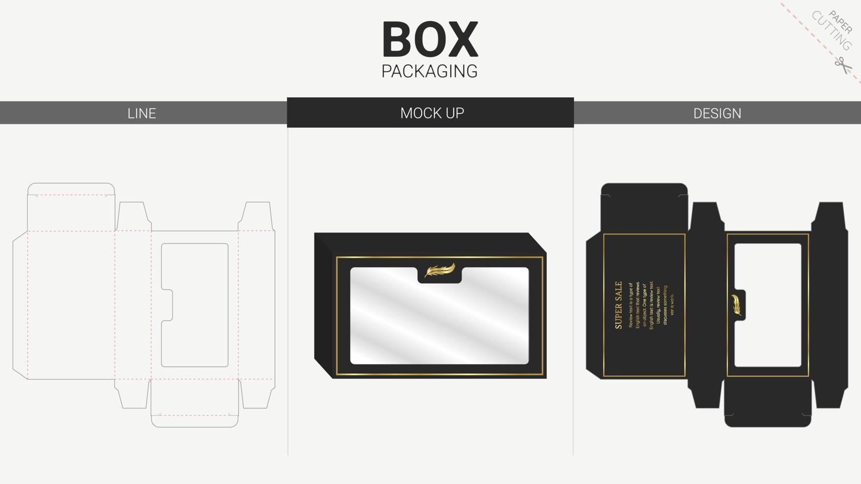 Box packaging and mockup die cut template vector