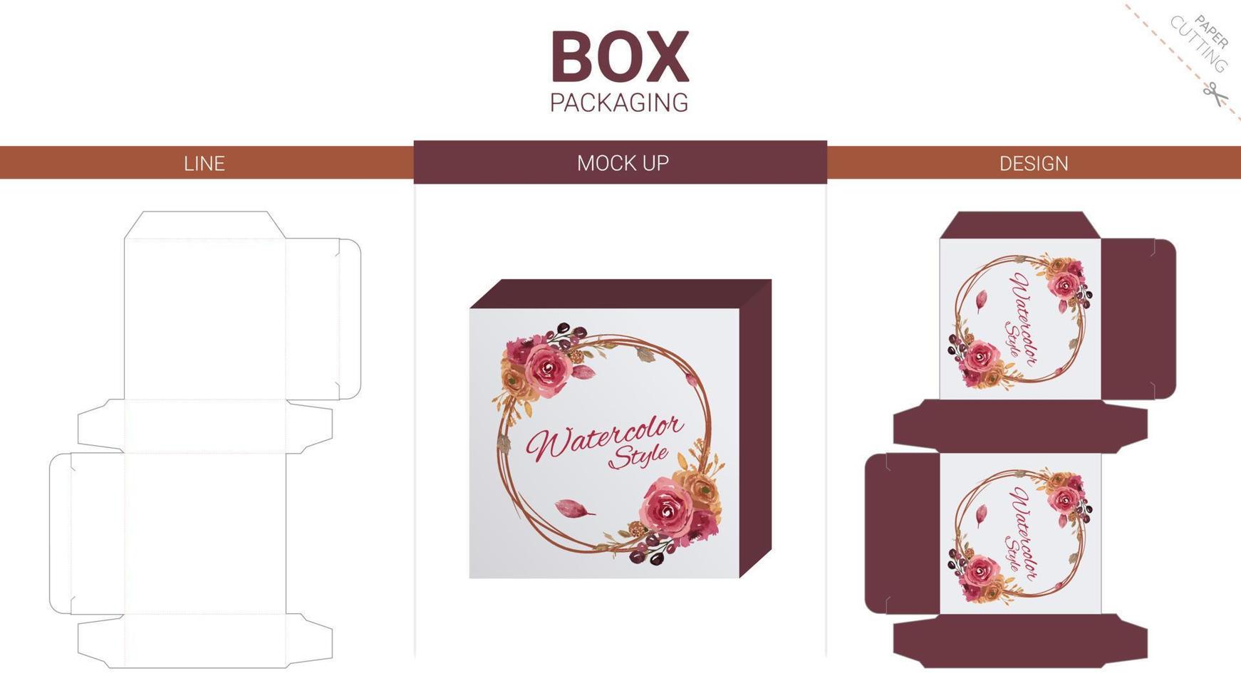 Box packaging and mockup die cut template vector