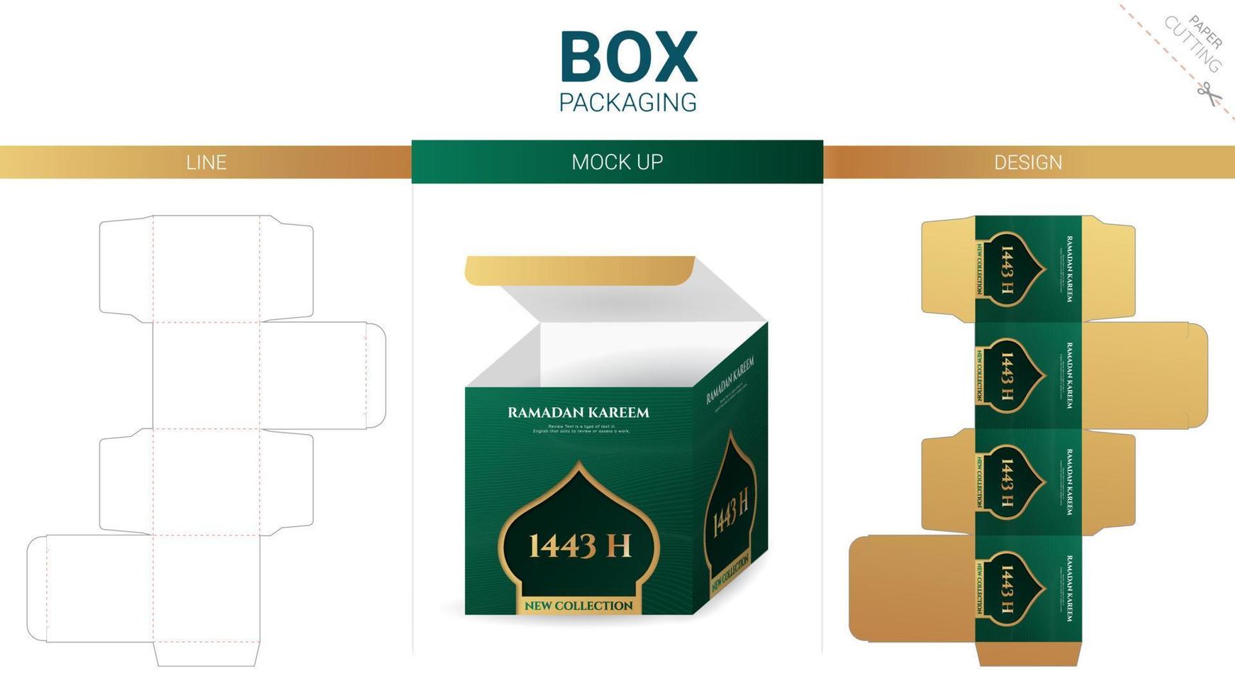 Box packaging and mockup die cut template vector