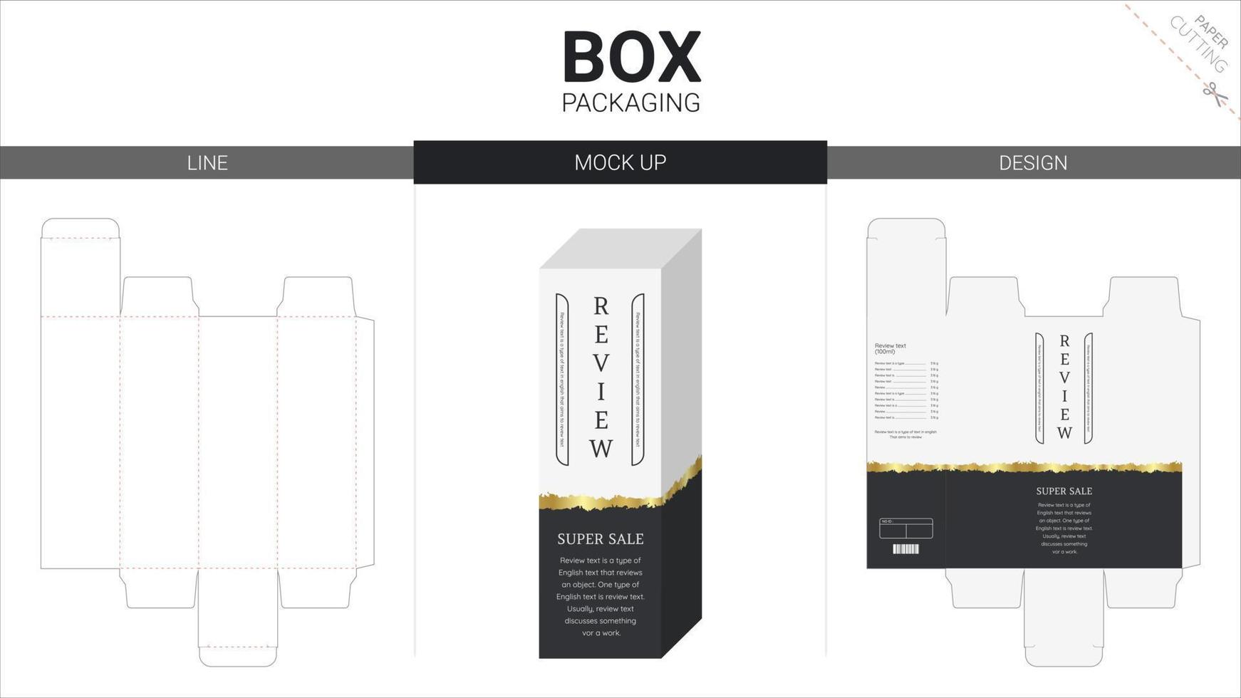 Box packaging and mockup die cut template vector