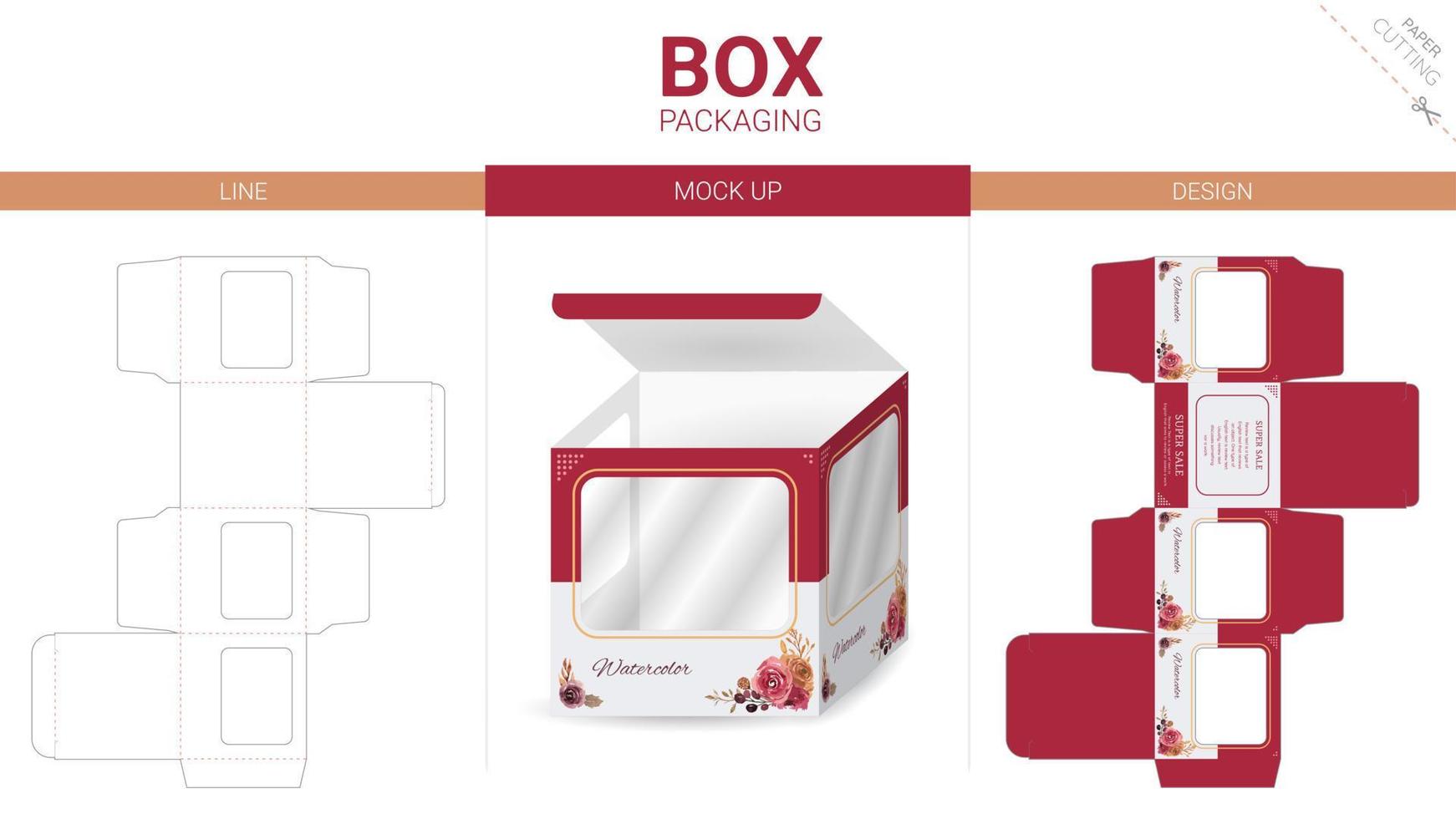 Box packaging and mockup die cut template vector