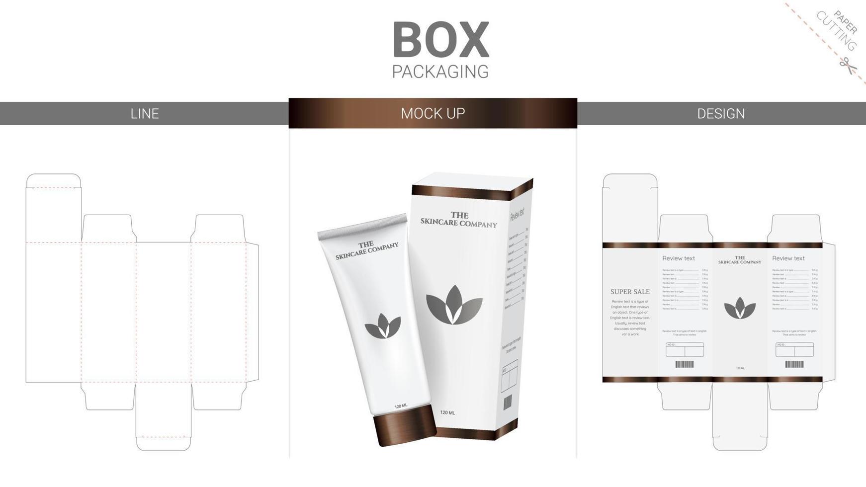 Box packaging and mockup die cut template vector