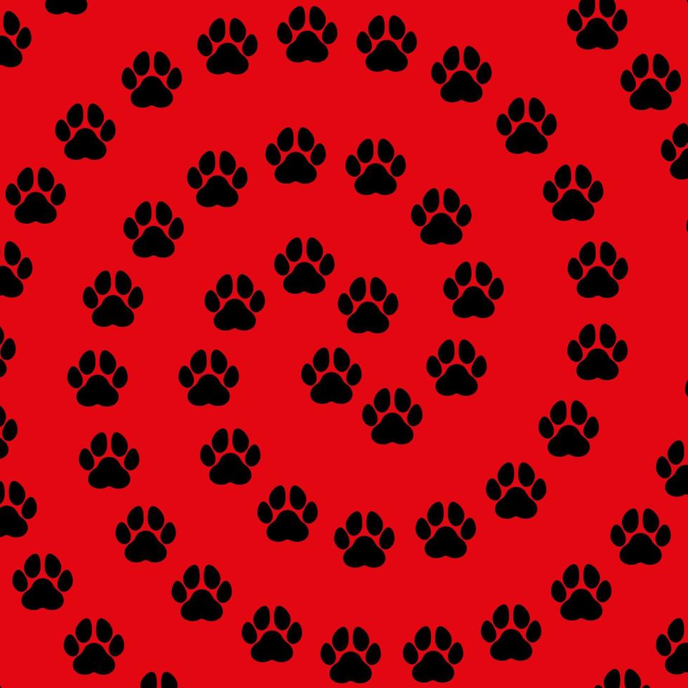 Circular pattern paws rotated on red background vector