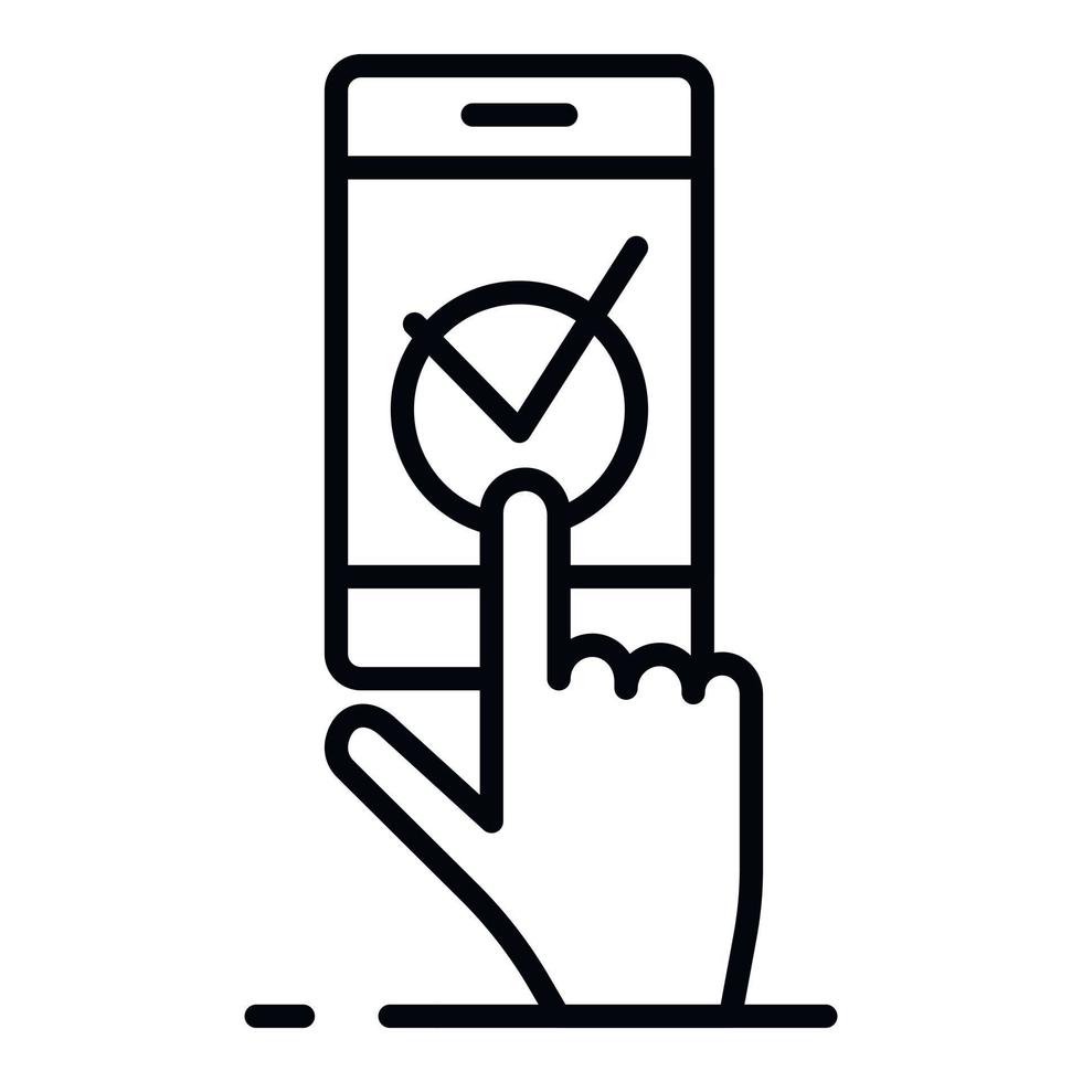 Smartphone vote check mark icon, outline style vector