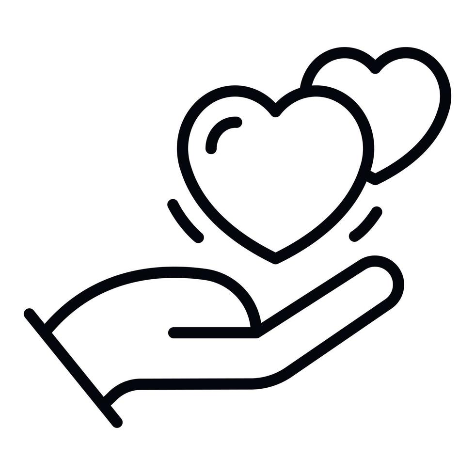 Two beating hearts in the palm icon, outline style vector