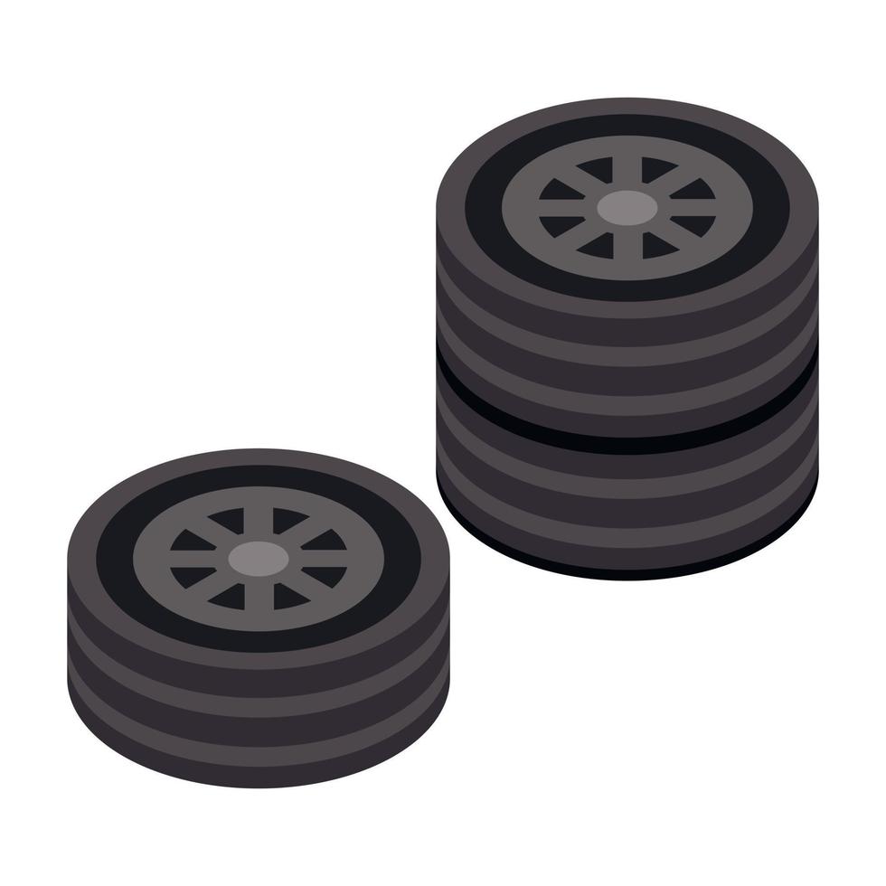 Stack of car wheel icon, isometric style vector