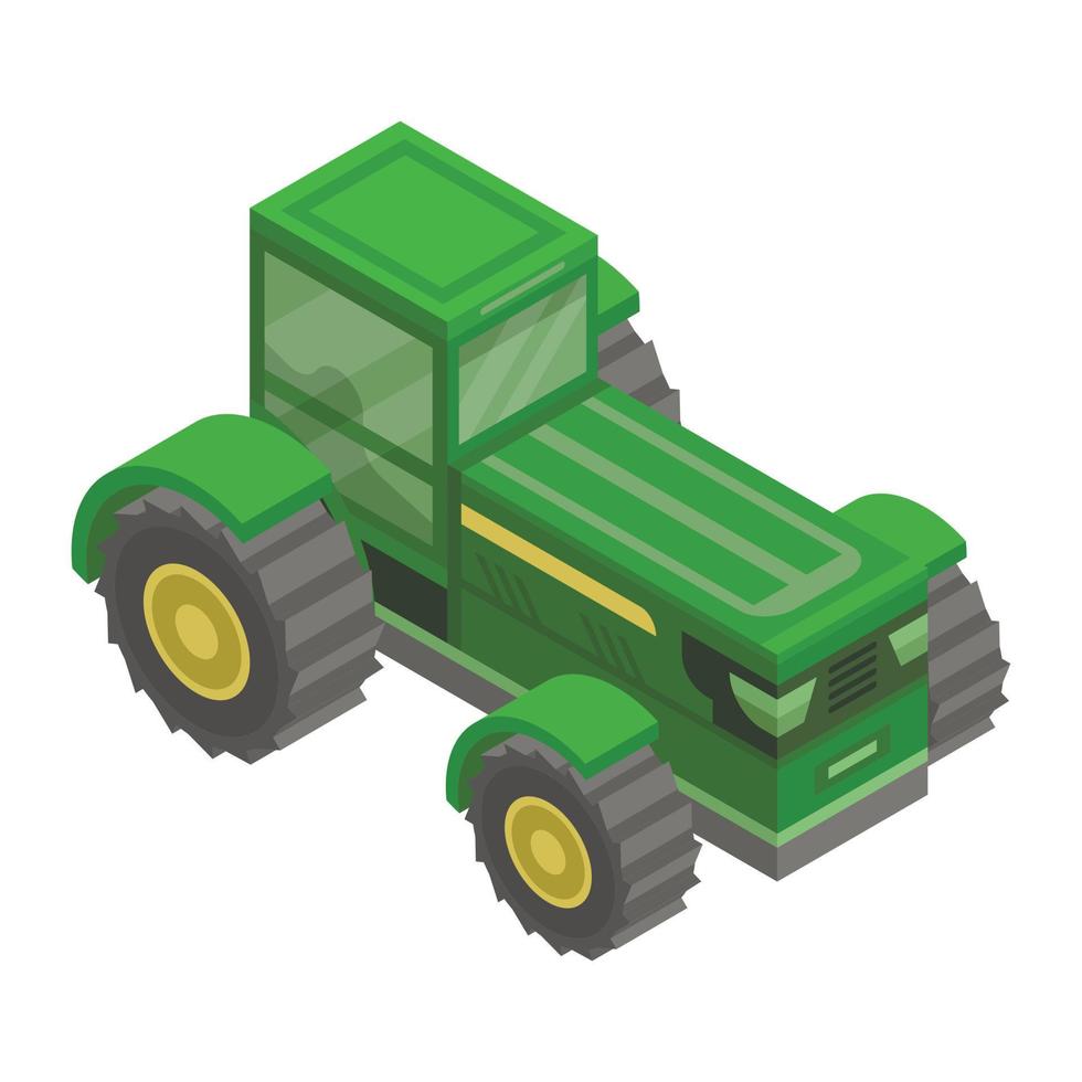 Green big tractor icon, isometric style vector