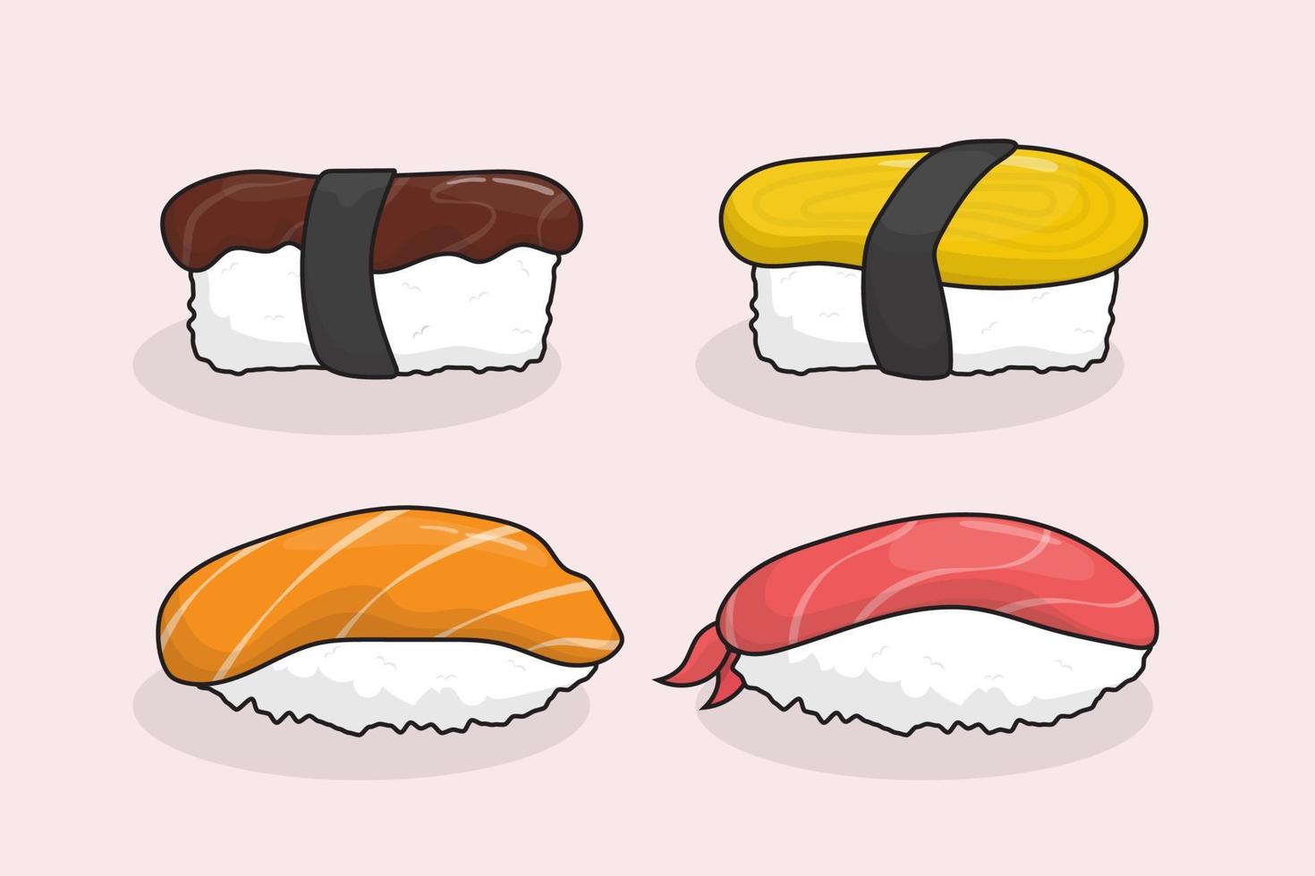 dibujado a mano ilustración de vector de comida de sushi japonés