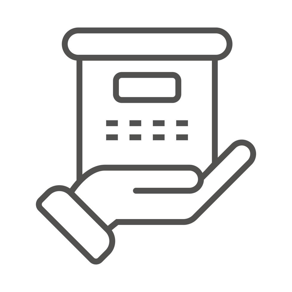 Hand delivery box icon, outline style vector