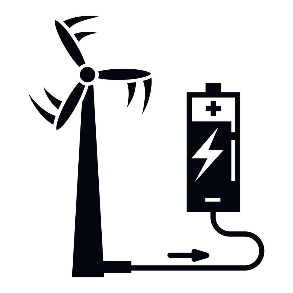 Wind turbine battery charging icon, simple style vector