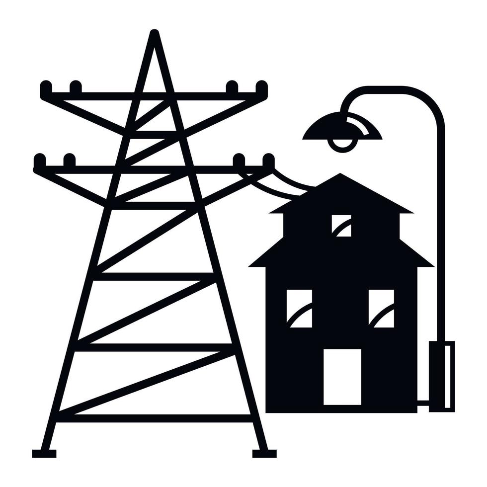 Electric tower near house icon, simple style vector