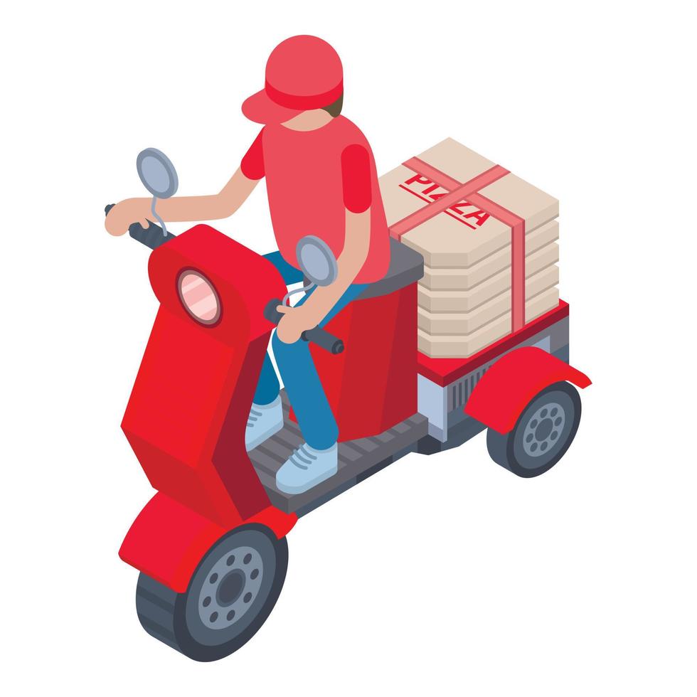 Pizza motorbike delivery icon, isometric style vector