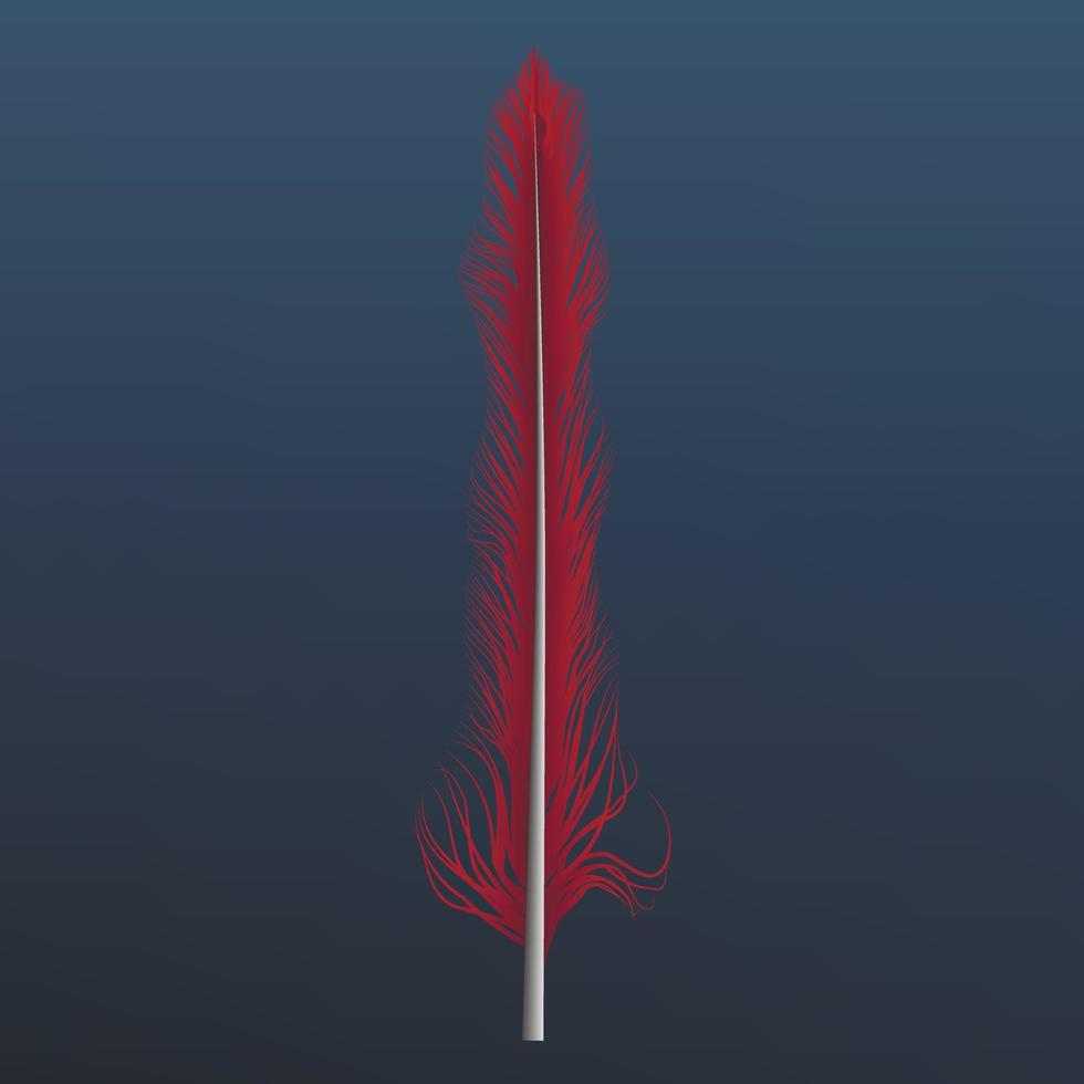 Red feather icon, realistic style vector
