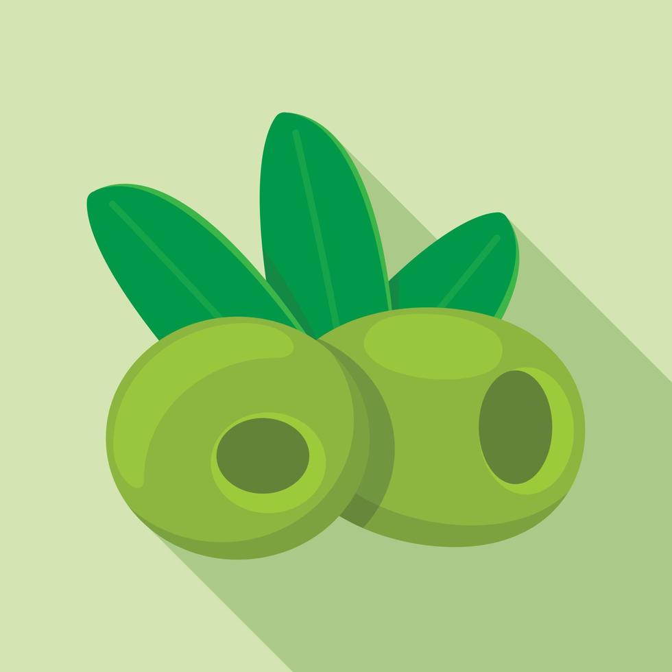 Green olives food icon, flat style vector