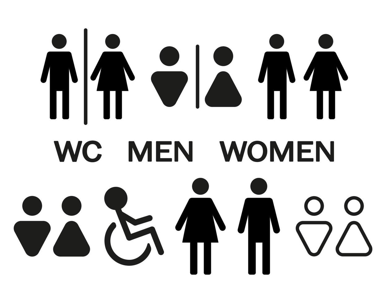 WC wayfinding vector illustration icons. Toilet male and female gender signs