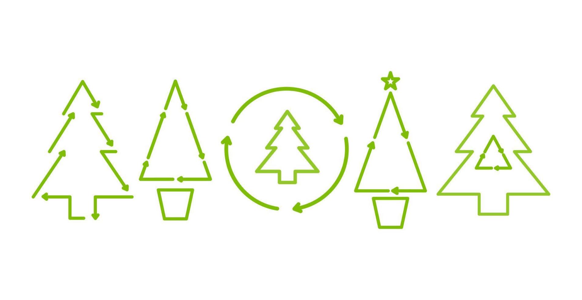 icono de árbol de Navidad verde. Celebración ecológica de tarjetas navideñas. vector