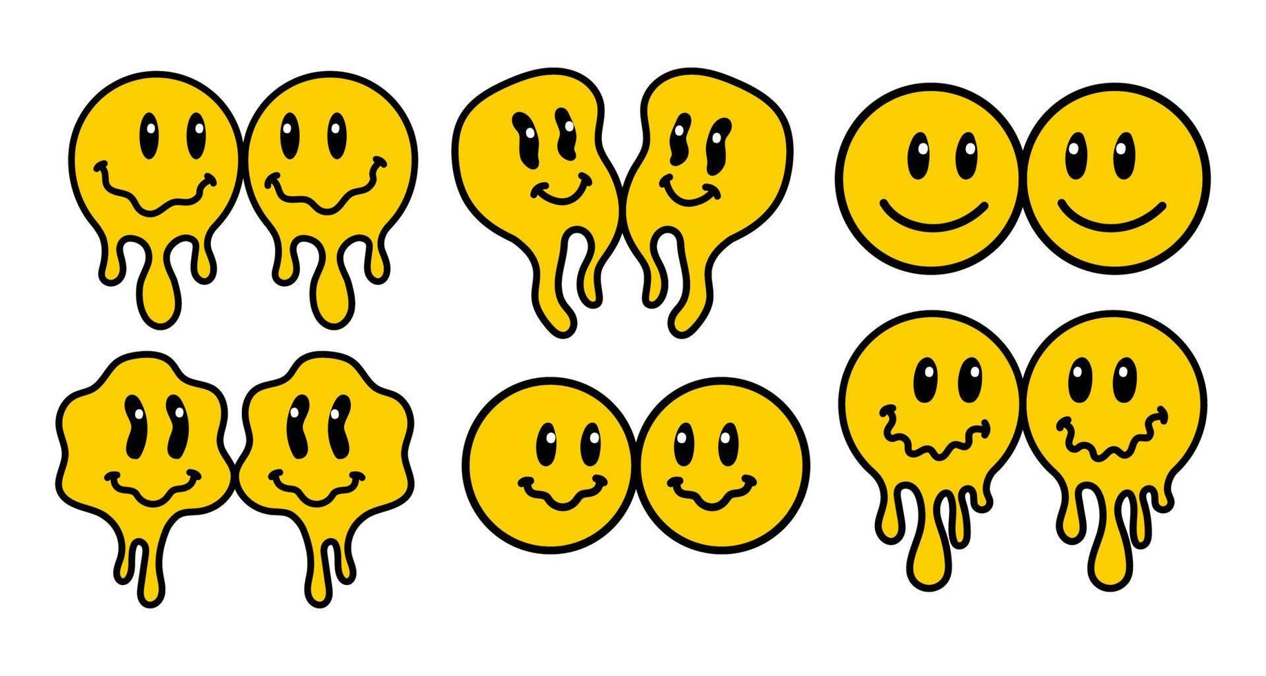 ilustración vintage de sonrisa de fusión. logotipo de cara de sonrisa de fusión psicodélica retro. sonrisa goteante. buen humor. pegatina emoji positiva. cara emoji maravillosa vectorial. vector