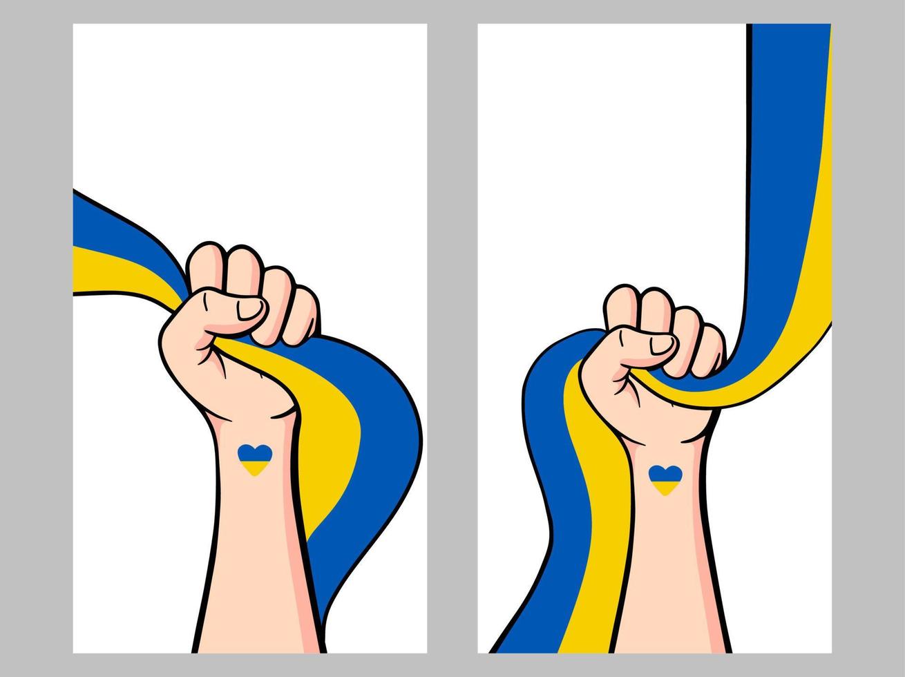 Save Ukraine demonstration, Stop War peaceful protest poster. Human arm fist with Ukrainian flag. Background vector illustration with copy space