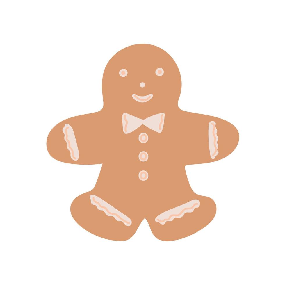 pequeño y divertido hombre de pan de jengibre tradicional galleta navideña, dulce postre de temporada para la cena festiva, caricatura simple dibujada a mano ilustración vectorial clipart vector