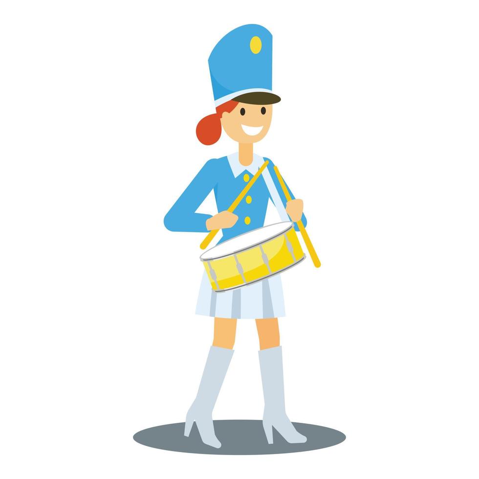 Parade girl drummer icon, flat style vector