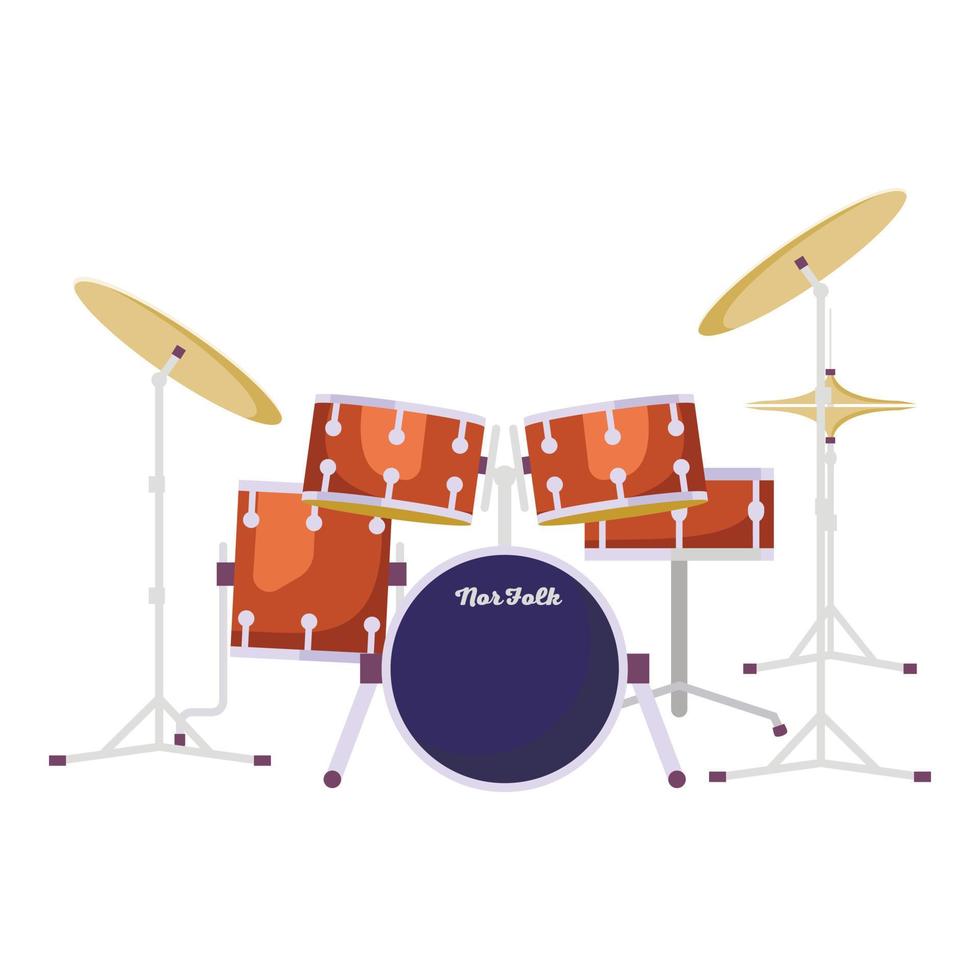 icono de kit de batería de rock, tipo plano vector