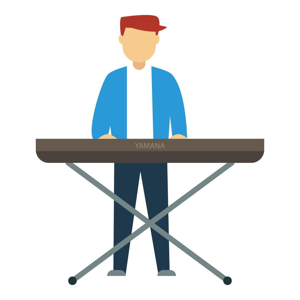 Man play piano synthesizer icon, flat style vector