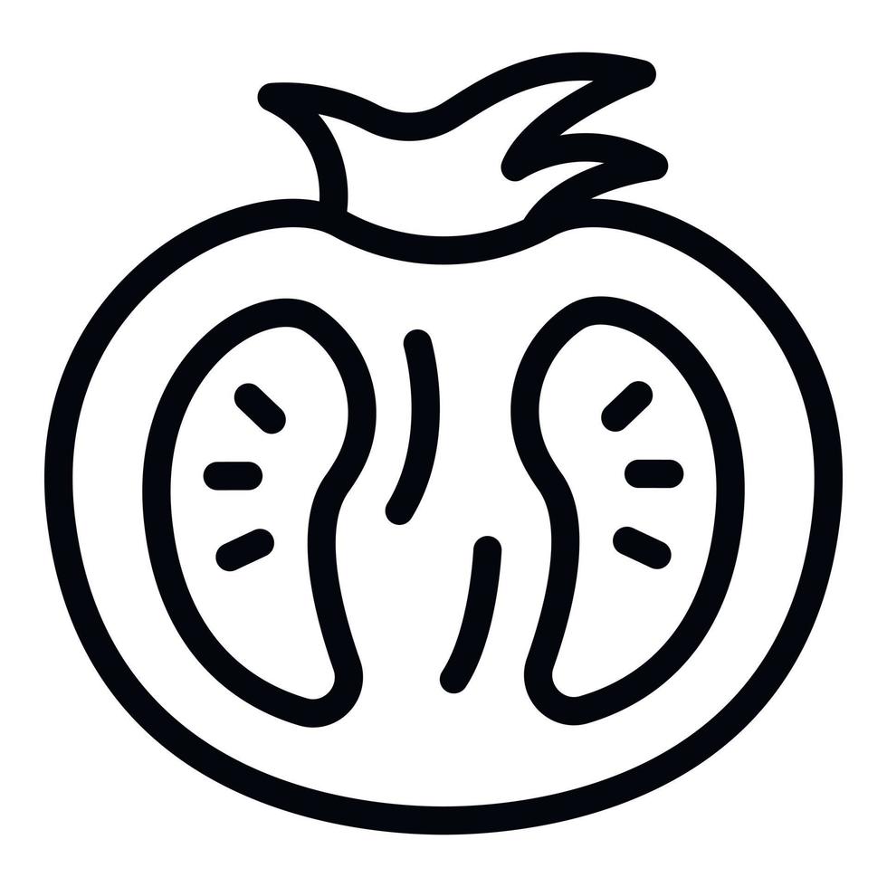 la mitad del icono de tomate, estilo de esquema vector