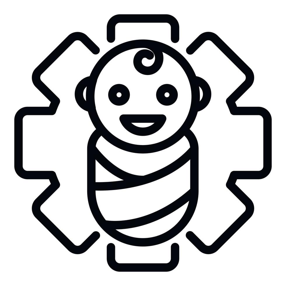 Baby and medical cross icon, outline style vector