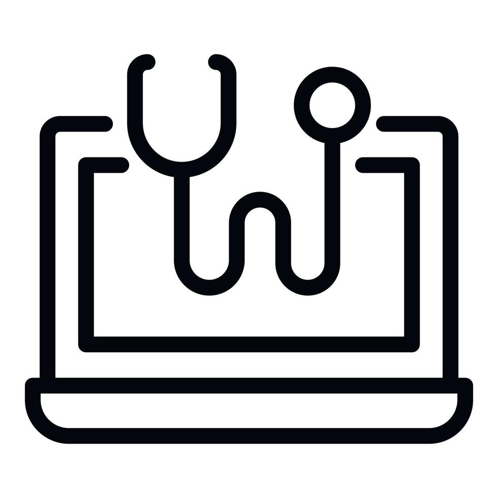 Laptop stethoscope icon, outline style vector