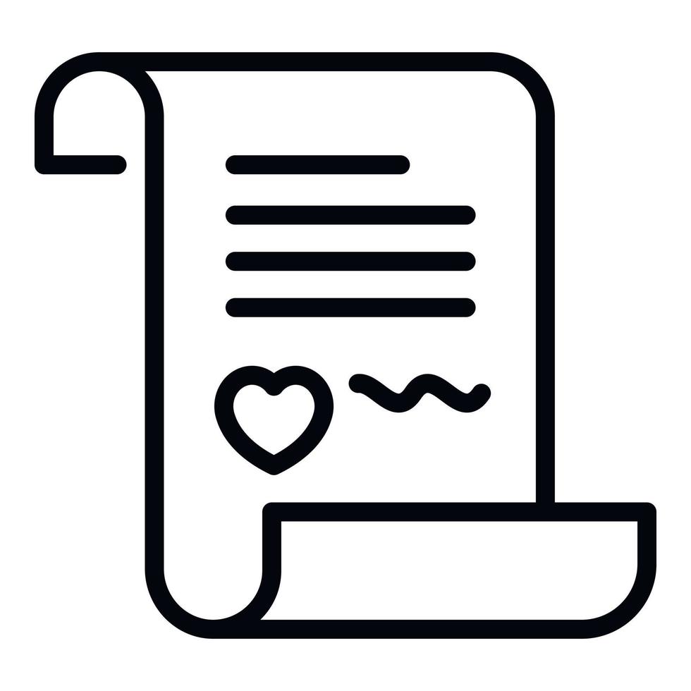 Letter with heart icon, outline style vector