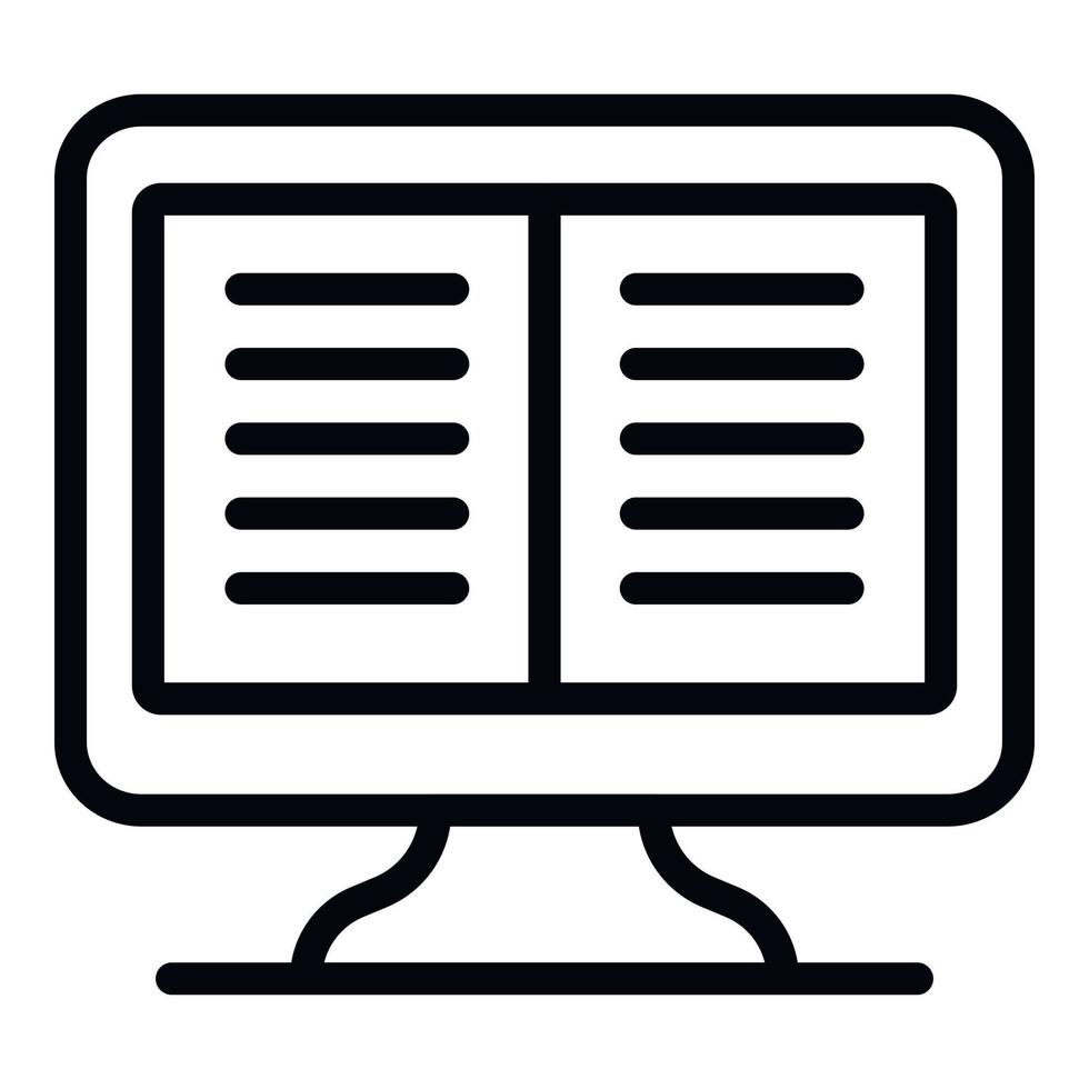 Open book on screen icon, outline style vector