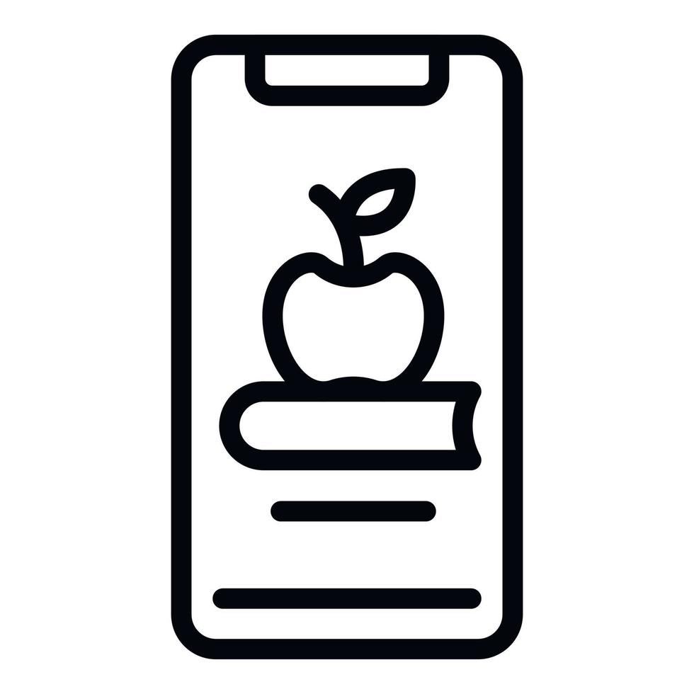 Book and apple on smartphone icon, outline style vector