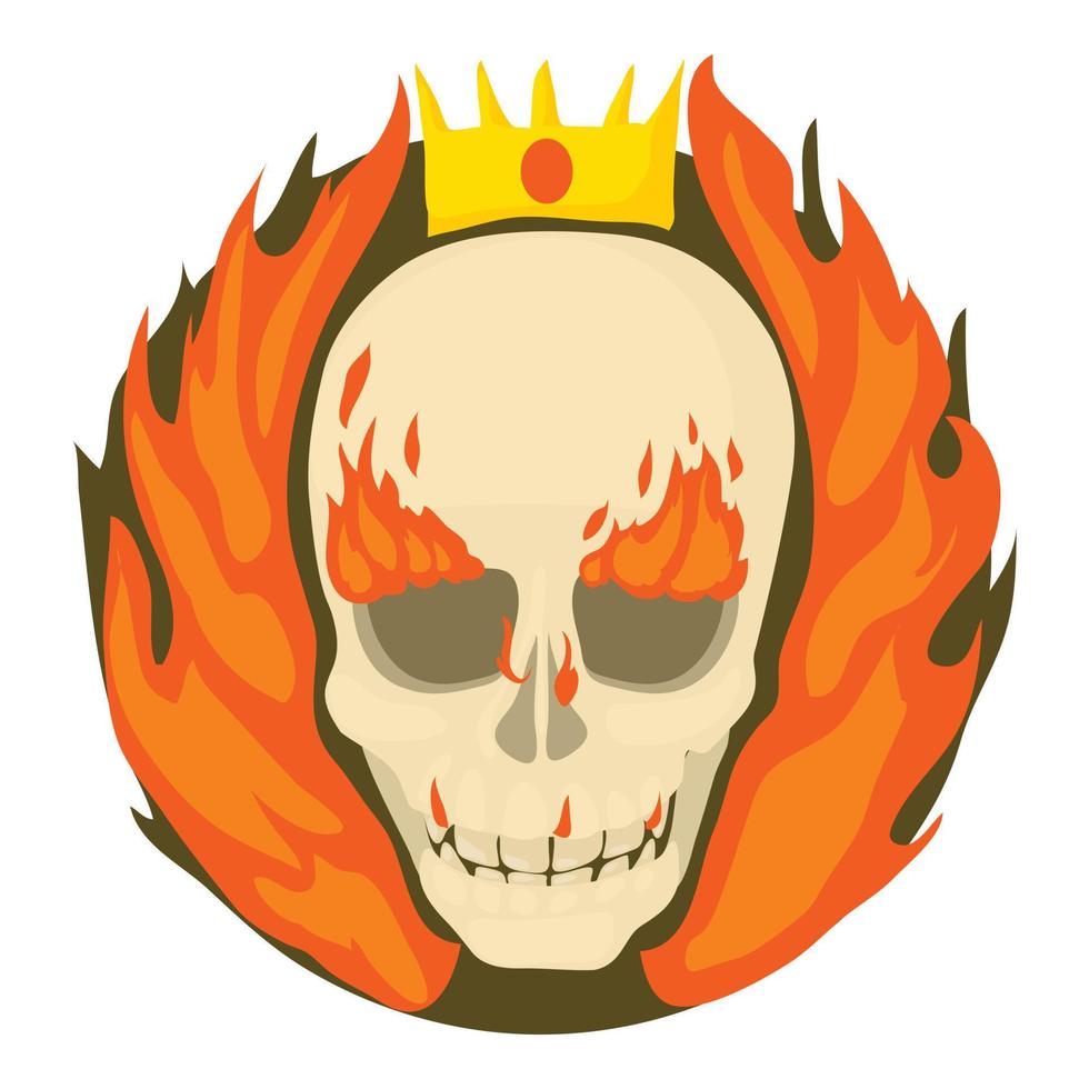 Skull on fire icon, cartoon style vector