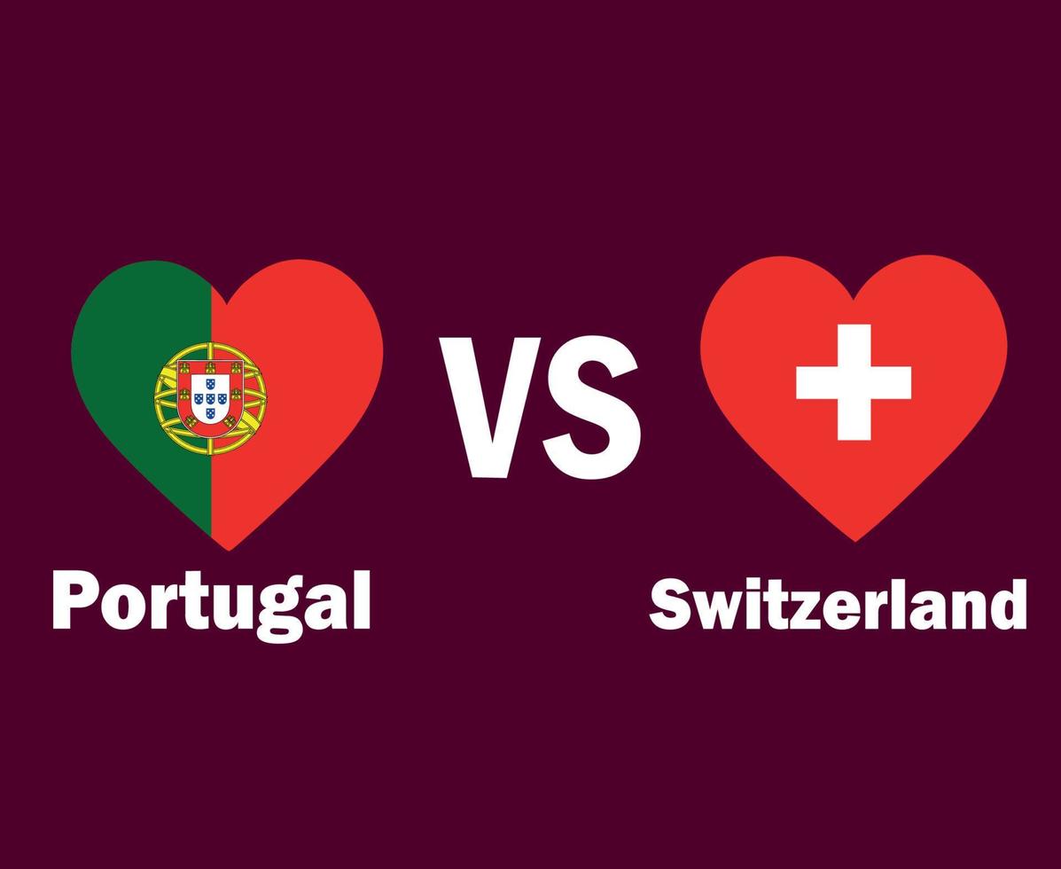 Portugal And Switzerland Flag Heart With Names Symbol Design Europe football Final Vector European Countries Football Teams Illustration