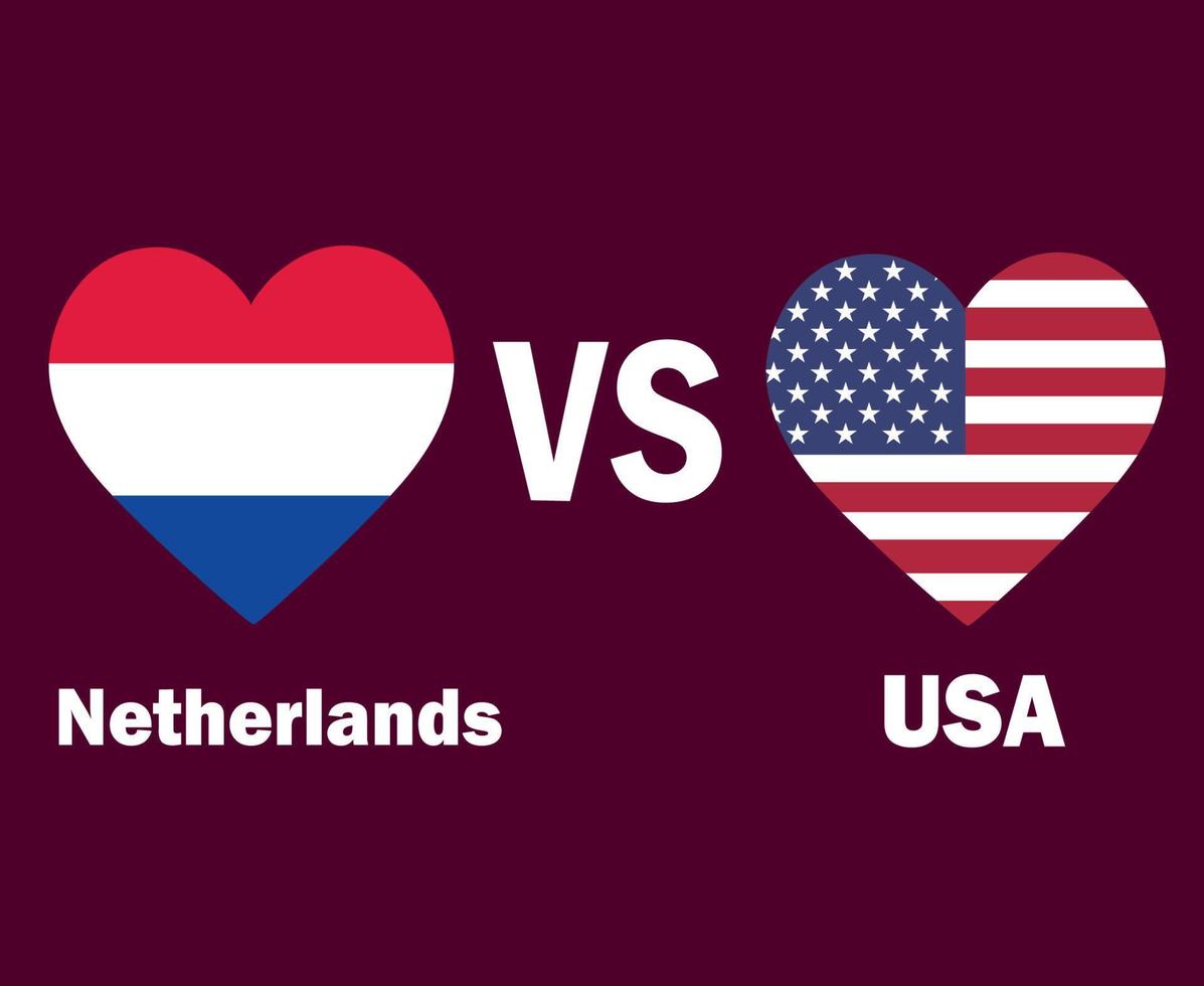 corazón de bandera de países bajos y estados unidos con diseño de símbolo de nombres vector final de fútbol de europa y américa del norte ilustración de equipos de fútbol de países europeos y norteamericanos