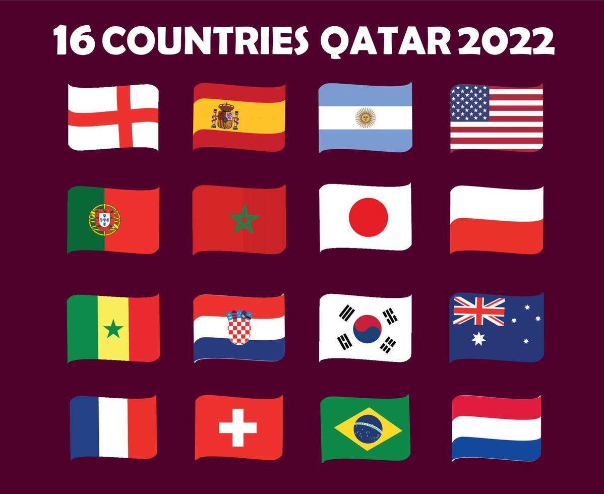 16 países bandera cinta símbolo diseño fútbol final vector países fútbol equipos ilustración